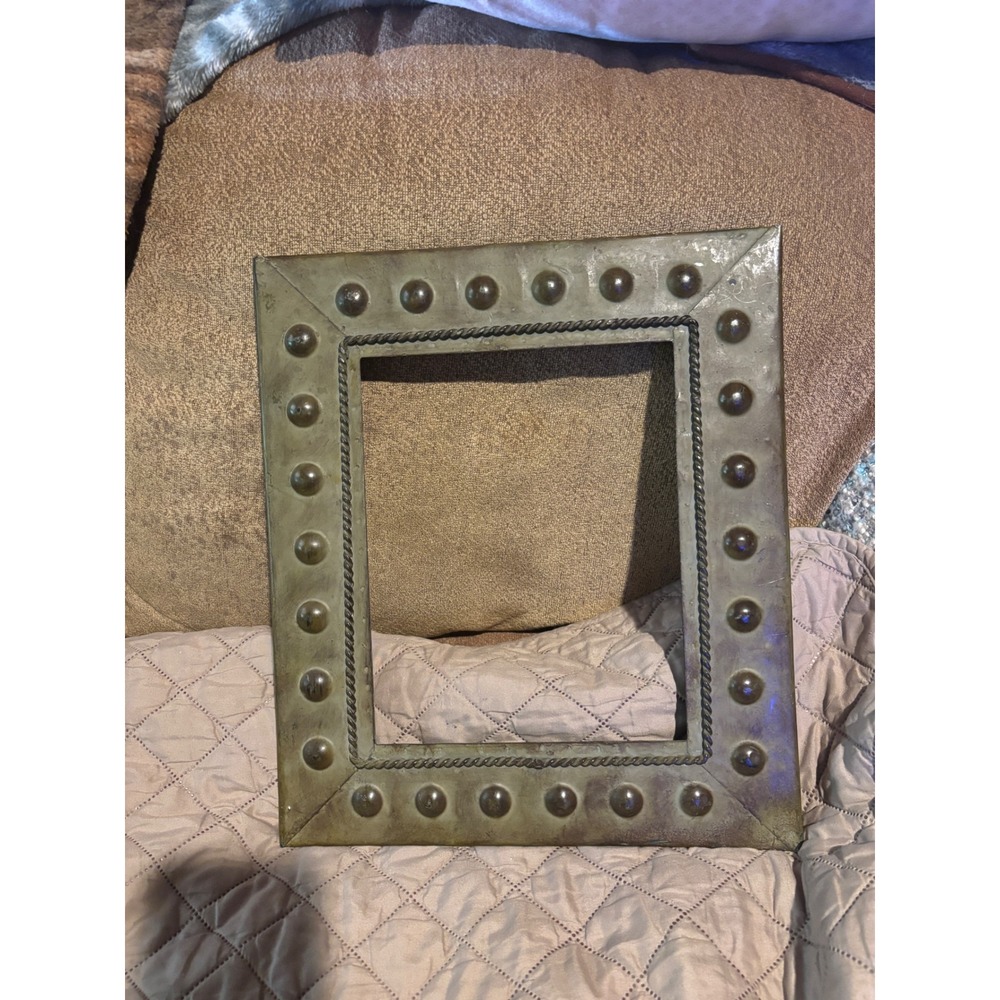 Vintage Studded Brass Metal Picture Frame Industrial Rope Border Decor 12x14